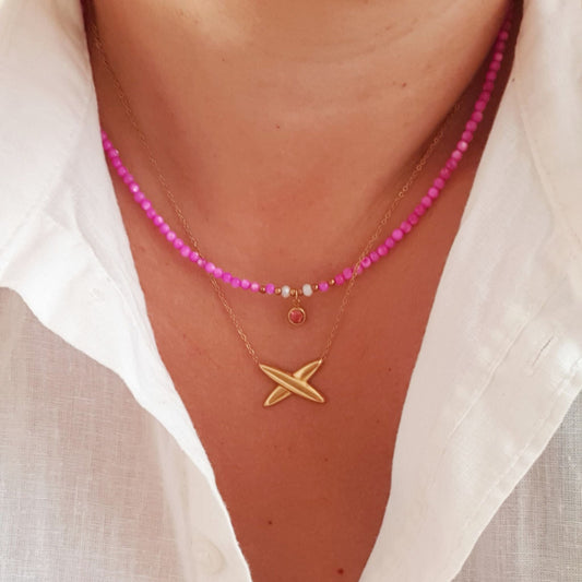 Χειροποίητο κολιέ με φίλντισι και κρυσταλλάκι