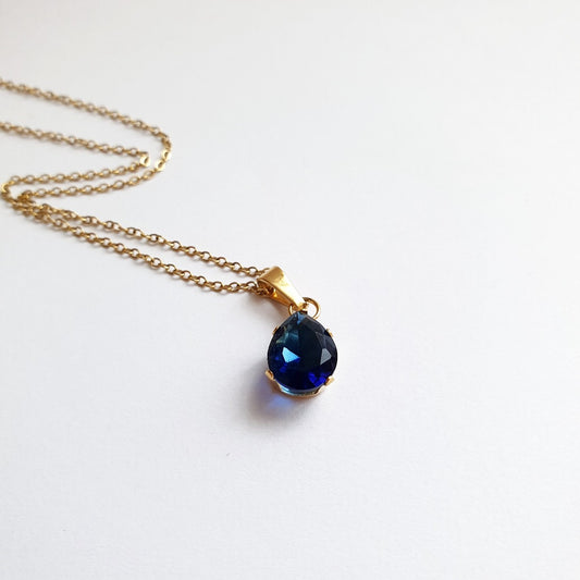 Κολιέ Δάκρυ με Mπλε Κρύσταλλο