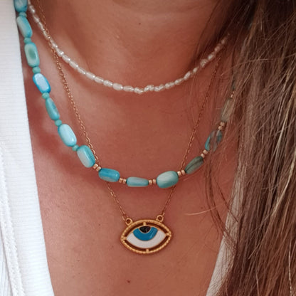 Γυναικείο Χρυσό Ατσάλινο Κολιέ με Μάτι- Eve And Marie Jewellery