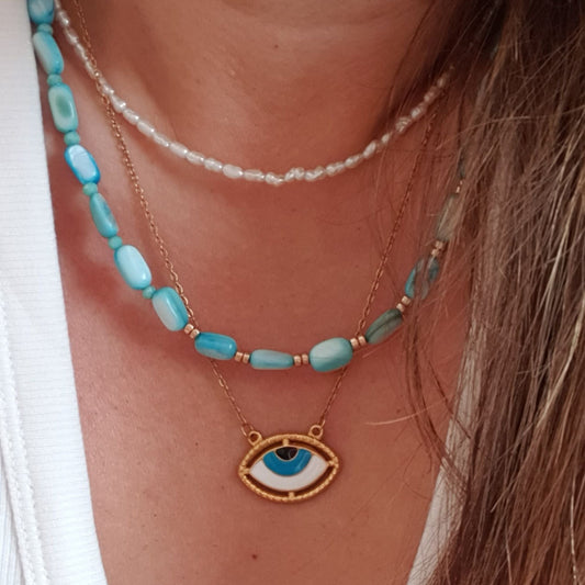 Γυναικείο Χρυσό Ατσάλινο Κολιέ με Μάτι- Eve And Marie Jewellery