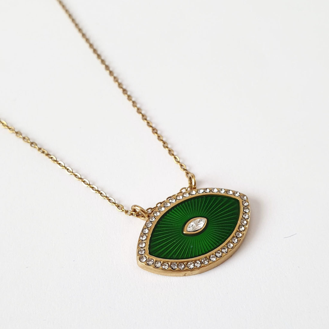 Χειροποίητο κολιέ με Μενταγιόν Μάτι Green Eye