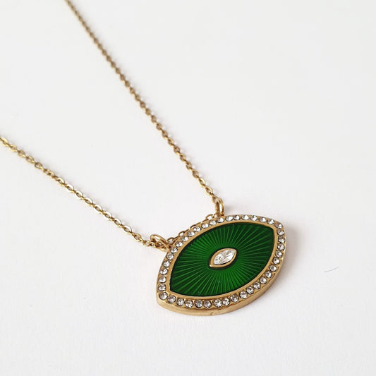 Χειροποίητο κολιέ με Μενταγιόν Μάτι Green Eye