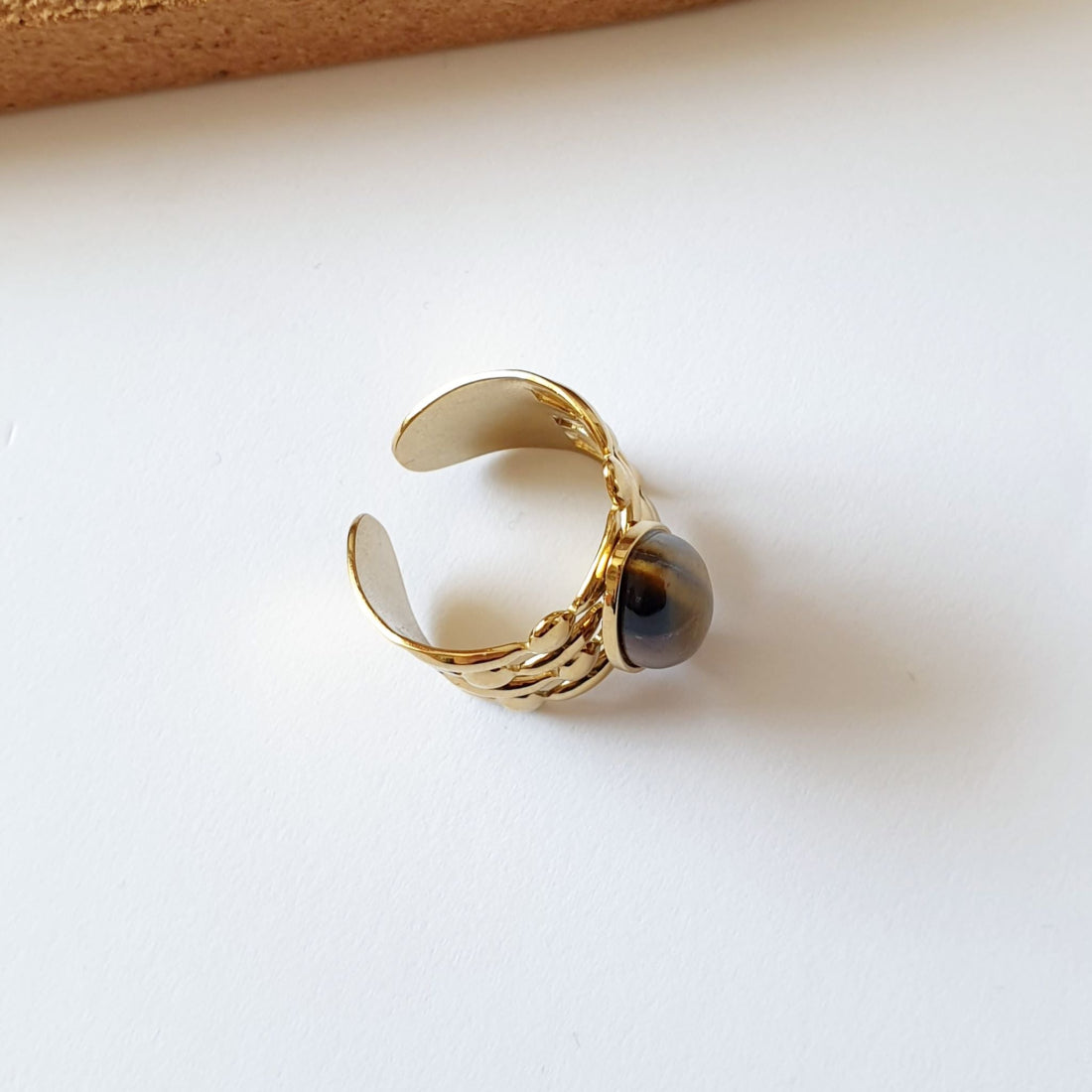 Boho Ατσάλινο Δαχτυλίδι με Μάτι της Τίγρη Πέτρα